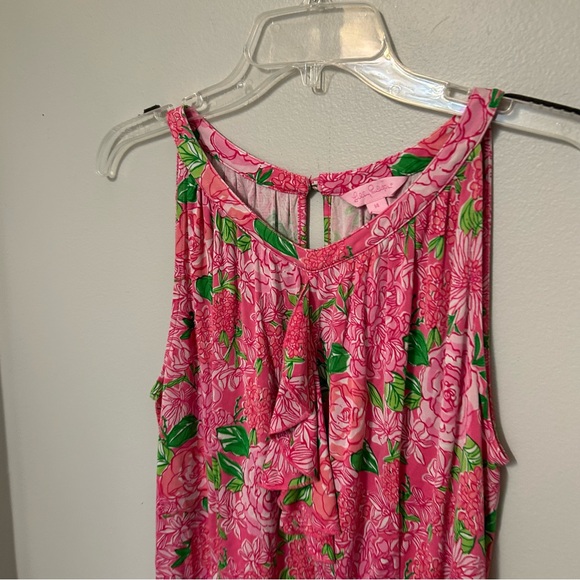 Lilly Pulitzer Pink Floral Pattern Ruffle Tank Casual Top Size 14 Silk - Picture 6 of 8